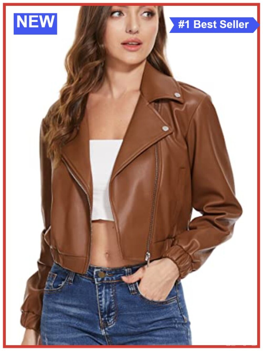 Faux Leather Moto Cropped Jacket Zip Utility Pockets Aviator